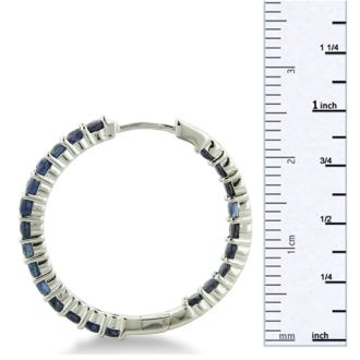 2.5ct Sapphire Inside-Out Hoop Earrings, Sterling Silver, 1 Inch