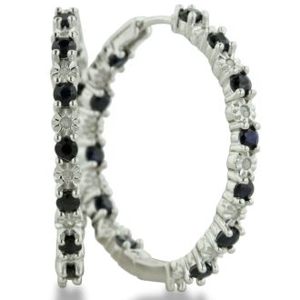 1.5ct Sapphire And Diamond Inside-Out Hoop Earrings, Sterling Silver, 1 Inch