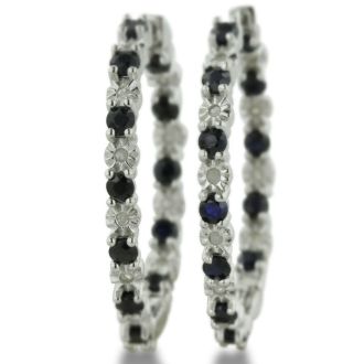 1.5ct Sapphire And Diamond Inside-Out Hoop Earrings, Sterling Silver, 1 Inch