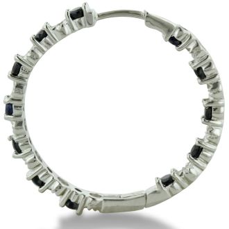 1.5ct Sapphire And Diamond Inside-Out Hoop Earrings, Sterling Silver, 1 Inch