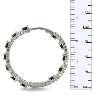 1.5ct Sapphire And Diamond Inside-Out Hoop Earrings, Sterling Silver, 1 Inch