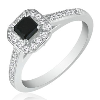 Hansa 1 Carat Princess Black Diamond Engagement Ring in 14k White Gold