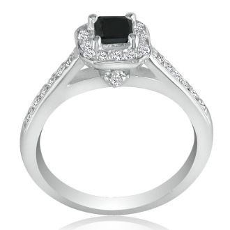 Hansa 1 Carat Princess Black Diamond Engagement Ring in 14k White Gold