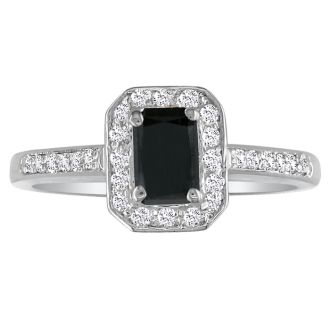 2 Carat Black Emerald Diamond Halo Engagement Ring in 14k White Gold
