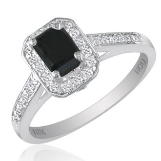 2 Carat Black Emerald Diamond Halo Engagement Ring in 14k White Gold
