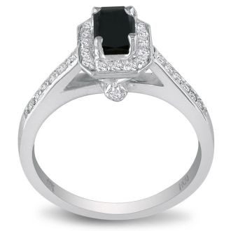 2 Carat Black Emerald Diamond Halo Engagement Ring in 14k White Gold