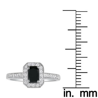 2 Carat Black Emerald Diamond Halo Engagement Ring in 14k White Gold