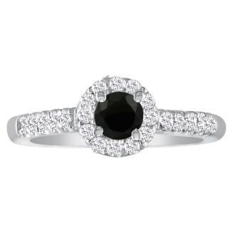 1 3/4 Carat Black Round Diamond Halo Engagement Ring in 14k White Gold