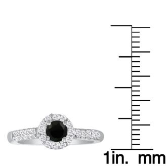1 3/4 Carat Black Round Diamond Halo Engagement Ring in 14k White Gold