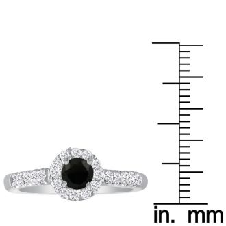 2 1/4 Carat Black Round Diamond Halo Engagement Ring in 14k White Gold
