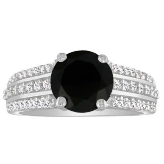 Hansa 2 1/2ct Black Diamond Round Engagement Ring in 14k White Gold, I-J, I2-I3, Available Ring Sizes 4-9.5
