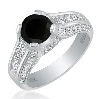 Hansa 1 3/4ct Black Diamond Round Engagement Ring in 18k White Gold, H-I, I2-I3 , Available Ring Sizes 4-9.5