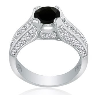 Hansa 1 3/4ct Black Diamond Round Engagement Ring in 18k White Gold, H-I, I2-I3 , Available Ring Sizes 4-9.5