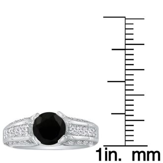 Hansa 1 3/4ct Black Diamond Round Engagement Ring in 18k White Gold, H-I, I2-I3 , Available Ring Sizes 4-9.5