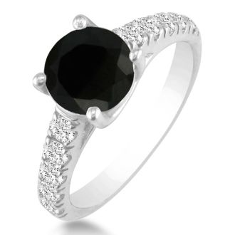 Hansa 3/4ct Black Diamond Round Engagement Ring in 14k White Gold, I-J, I2-I3 , Available Ring Sizes 4-9.5