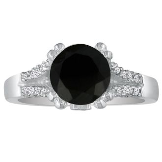 1ct Black Diamond Engagement Ring in 14k White Gold, Also Available in Other Diamond Weights