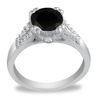 1ct Black Diamond Engagement Ring in 14k White Gold, Also Available in Other Diamond Weights