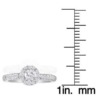 1 1/4 Carat Round Diamond Halo Engagement Ring in 14k White Gold