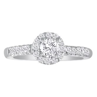 1 3/4 Carat Round Diamond Halo Engagement Ring in 14k White Gold