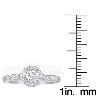 1 3/4 Carat Round Diamond Halo Engagement Ring in 14k White Gold