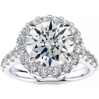 2 3/4 Carat Round Diamond Halo Engagement Ring in 14k White Gold