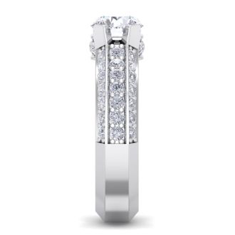 1 3/4 Carat Round Shape Diamond Engagement Ring In 14 Karat White Gold