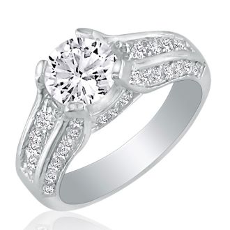 3.66 Carat Round Diamond Engagement Ring in 14k White Gold