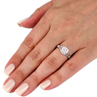 2/3 Carat Round Diamond Engagement Ring in 14k White Gold, H-I, SI2/I1,
