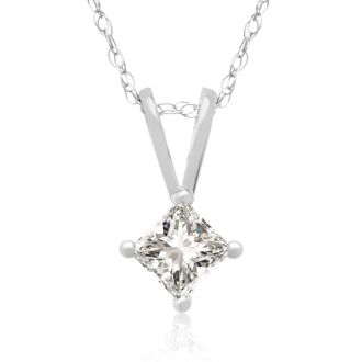 1/4ct 14k White Gold Princess Diamond Pendant