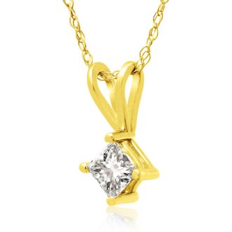 1/4ct 14k Yellow Gold Princess Diamond Pendant
