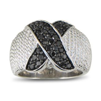 1/2ct Black Diamond Ropework Right Hand Ring in Sterling Silver