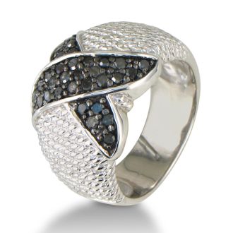 1/2ct Black Diamond Ropework Right Hand Ring in Sterling Silver