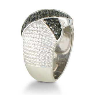 1/2ct Black Diamond Ropework Right Hand Ring in Sterling Silver