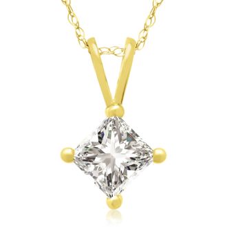 2/3ct 14k Yellow Gold Princess Diamond Pendant