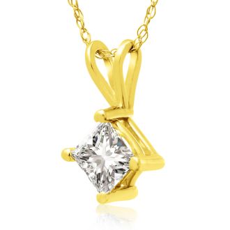 2/3ct 14k Yellow Gold Princess Diamond Pendant