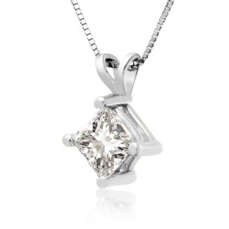 3/4ct 14k White Gold Princess Diamond Pendant