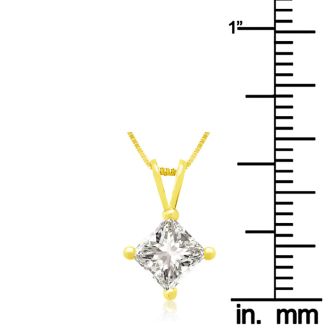 3/4ct 14k Yellow Gold Princess Diamond Pendant