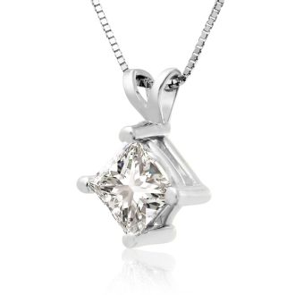 .85ct 14k White Gold Princess Diamond Pendant