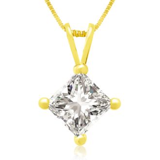 .85ct 14k Yellow Gold Princess Diamond Pendant