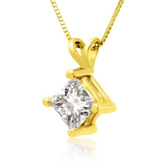 .85ct 14k Yellow Gold Princess Diamond Pendant