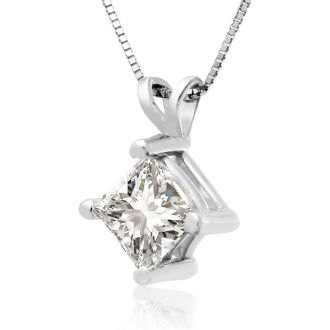 1.00ct 14k White Gold Princess Diamond Pendant