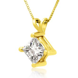 1.00ct 14k Yellow Gold Princess Diamond Pendant