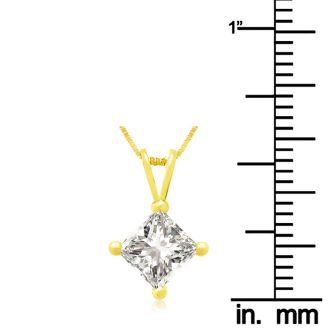 1.00ct 14k Yellow Gold Princess Diamond Pendant