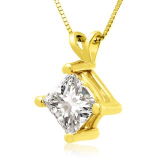 1.50ct 14k Yellow Gold Princess Diamond Pendant