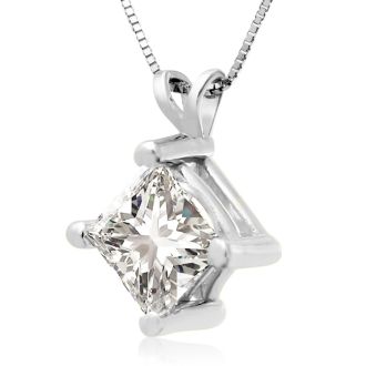 2.00ct 14k White Gold Princess Diamond Pendant
