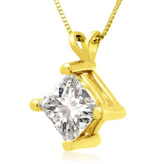 2.00ct 14k Yellow Gold Princess Diamond Pendant