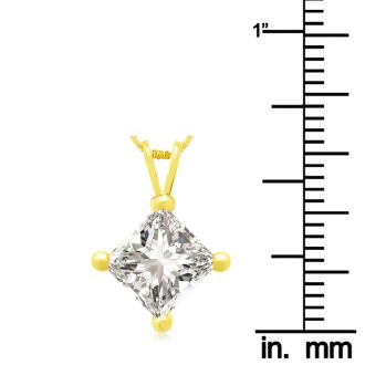 2.00ct 14k Yellow Gold Princess Diamond Pendant