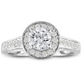 1ct Micropave Diamond Engagement Ring in 14k White Gold