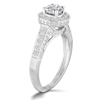 1ct Micropave Diamond Engagement Ring in 14k White Gold