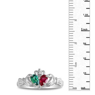 Emerald and Ruby Claddagh Ring in Sterling Silver